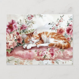 Tarjeta postal de acuarela de gato 
