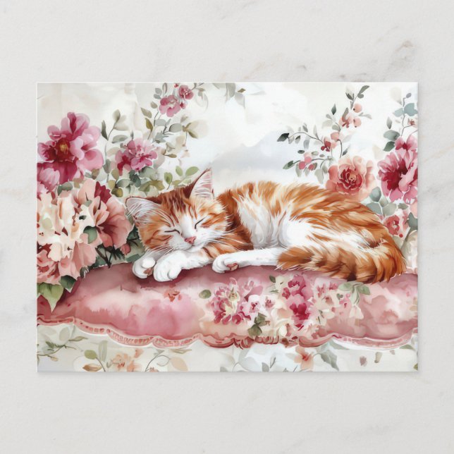 Tarjeta postal de acuarela de gato  (Anverso)