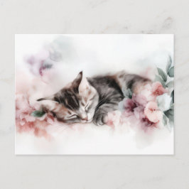 Tarjeta postal de acuarela de gato