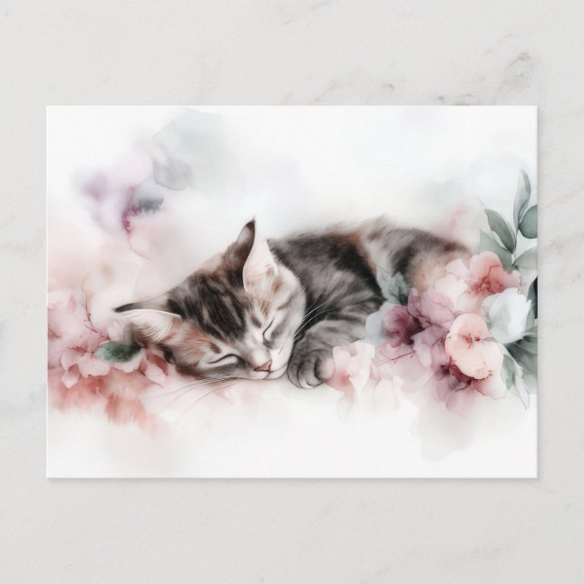 Tarjeta postal de acuarela de gato  (Anverso)