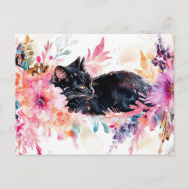 Tarjeta postal de acuarela de gato 