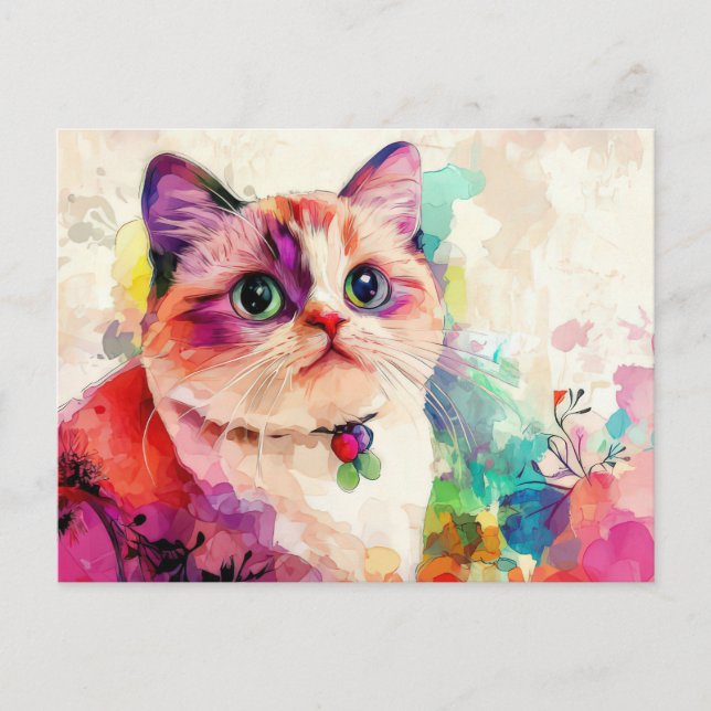 Tarjeta postal de acuarela de gato  (Anverso)