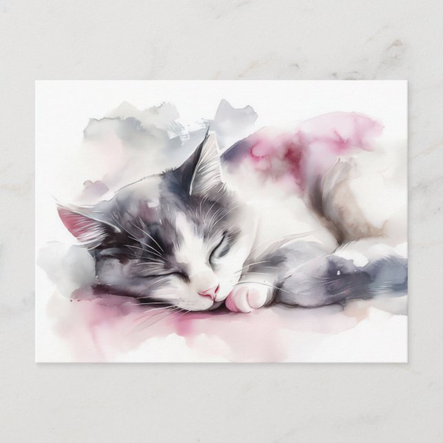 Tarjeta postal de acuarela de gato  (Anverso)