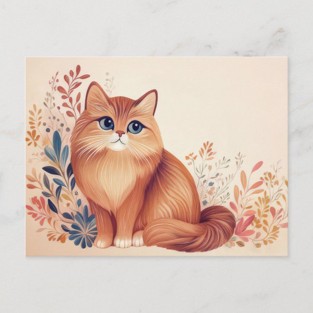 Tarjeta postal de acuarela de gato  (Anverso)