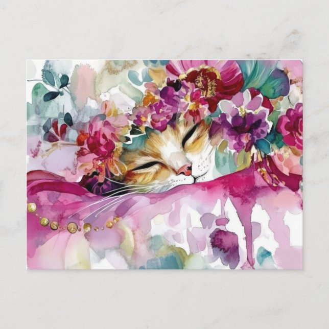 Tarjeta postal de acuarela de gato  (Anverso)
