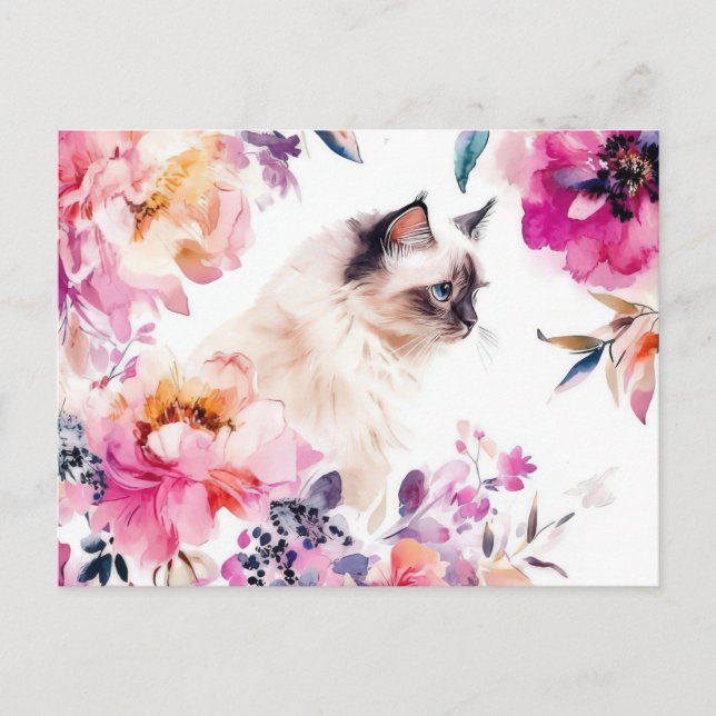 Tarjeta postal de acuarela de gato  (Anverso)
