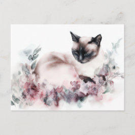 Tarjeta postal de acuarela de gato