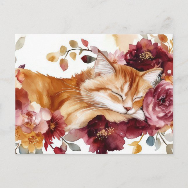 Tarjeta postal de acuarela de gato  (Anverso)
