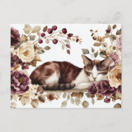 Tarjeta postal de acuarela de gato 