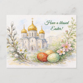 Tarjeta postal de acuarela de iglesia de Pascua el