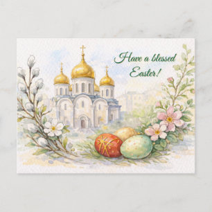 Tarjeta postal de acuarela de iglesia de Pascua el