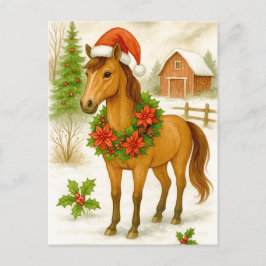 Tarjeta postal de acuarela de invierno de caballo