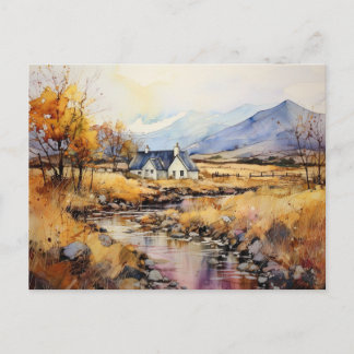 Tarjeta postal de acuarela de las Highlands escoce