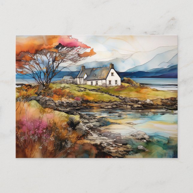 Tarjeta postal de acuarela de las Highlands escoce (Anverso)