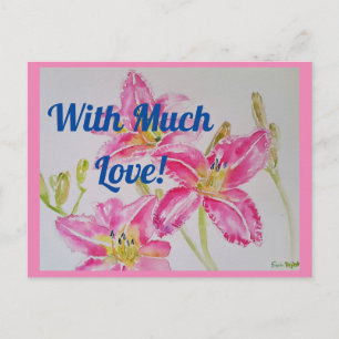 Tarjeta postal de acuarela de lirio rosa bonito co