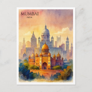 Tarjeta postal de acuarela de Mumbai India Recue
