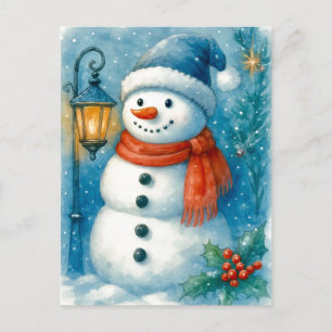 Tarjeta postal de acuarela de Navidad con linterna