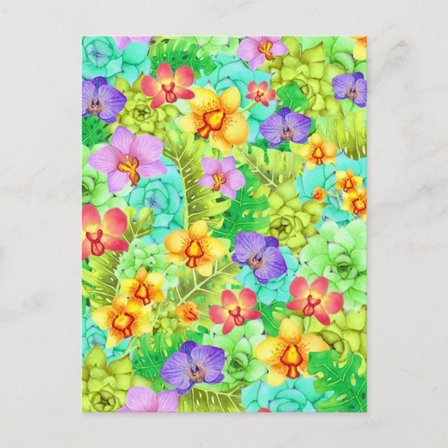 Tarjeta postal de acuarela de orquídeas suculentas (Anverso)