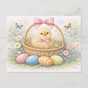 Tarjeta postal de acuarela de pollito de Pascua li