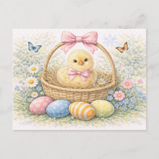 Tarjeta postal de acuarela de pollito de Pascua li