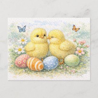 Tarjeta Postal de Acuarela de Pollitos de Pascua A