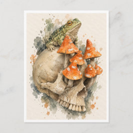 Tarjeta postal de acuarela de rana, calavera y hon