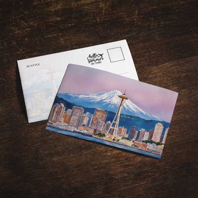 Tarjeta postal de acuarela de Seattle Washington (Subido por el creador)