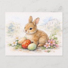 Tarjeta postal de acuarela del conejo de Pascua li