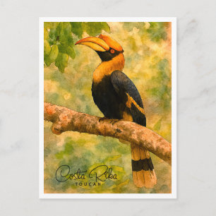 Tarjeta postal de acuarela del pájaro tucán de Cos