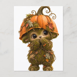Tarjeta postal de adorable criatura del bosque con