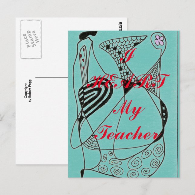 Tarjeta postal de agradecimiento "Amo a mi maestro (Anverso / Reverso)