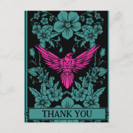Tarjeta postal de agradecimiento. Ave rosa exótica