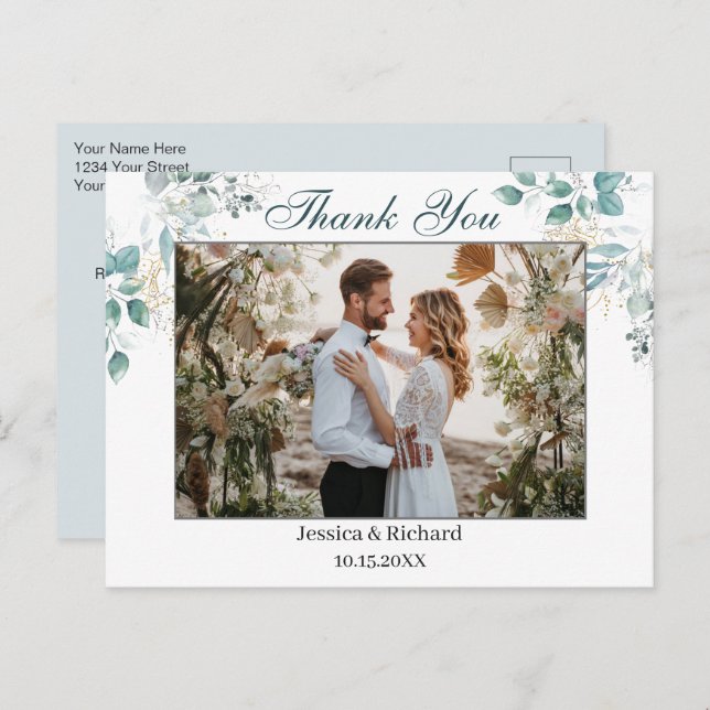 Tarjeta postal de agradecimiento con acuarela FOTO (Anverso / Reverso)