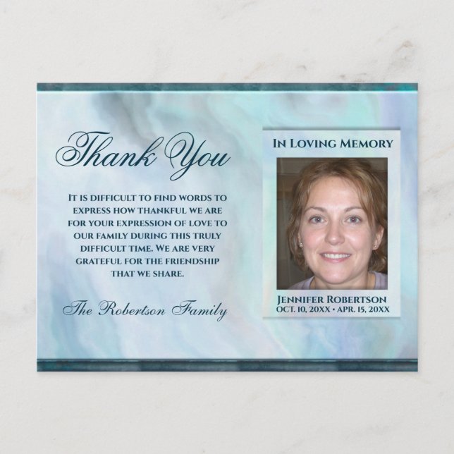 Tarjeta postal de agradecimiento con foto de funer (Anverso)