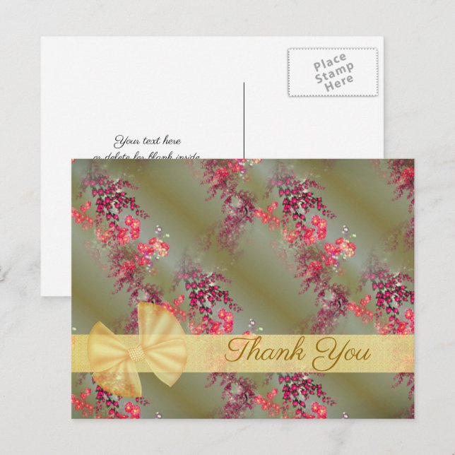 Tarjeta postal de agradecimiento con patrón floral (Anverso / Reverso)