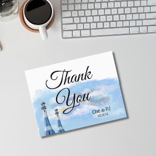 Tarjeta postal de agradecimiento con tema de boda 