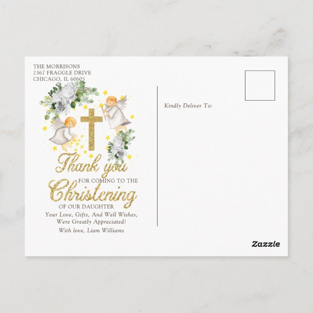 Tarjeta postal de agradecimiento de ángeles de bau (Reverso)