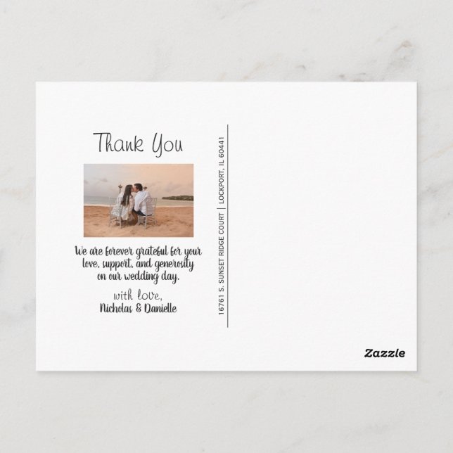 Tarjeta postal de agradecimiento de boda (Reverso)