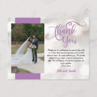 Tarjeta postal de agradecimiento de boda con bokeh