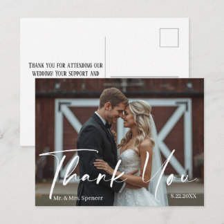 Tarjeta postal de agradecimiento de boda con elega