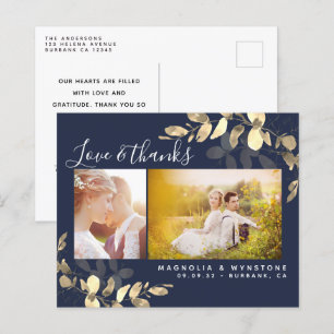 Tarjeta postal de agradecimiento de boda con eucal