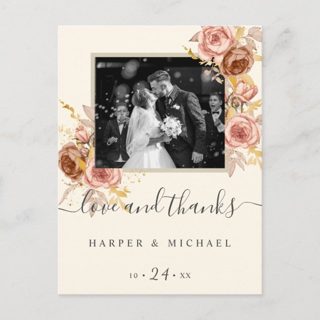 Tarjeta postal de agradecimiento de boda con foto  (Anverso)