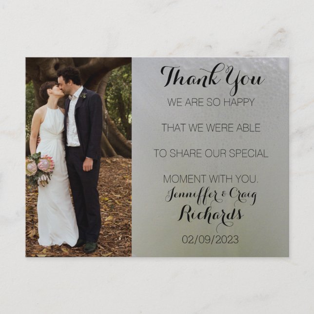 Tarjeta postal de agradecimiento de boda con foto  (Anverso)