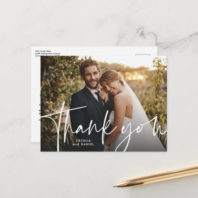 Tarjeta postal de agradecimiento de boda con foto (Anverso/Reverso In Situ)