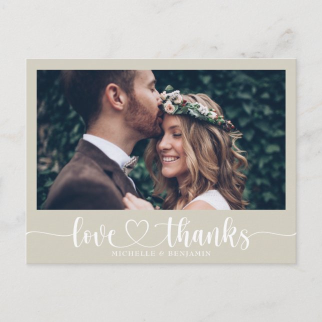 Tarjeta postal de agradecimiento de boda elegante  (Anverso)