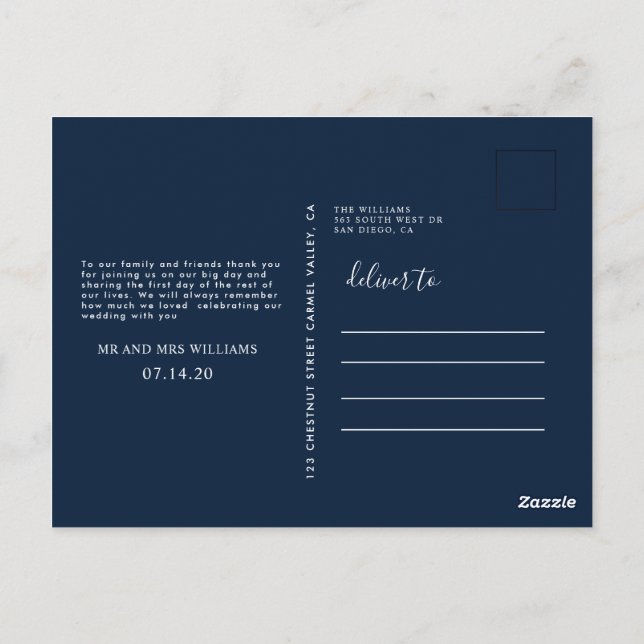 Tarjeta postal de agradecimiento de boda + foto de (Reverso)