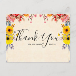 Tarjeta postal de agradecimiento de boda romántico