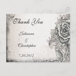Tarjeta Postal de Agradecimiento de Boda Rosa de T