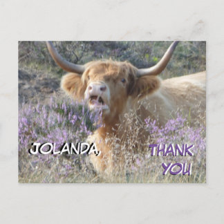 Tarjeta postal de agradecimiento de cerca de vaca