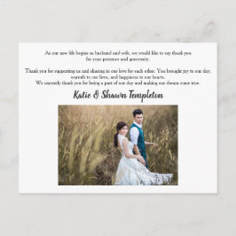 Tarjeta postal de agradecimiento de foto de boda d